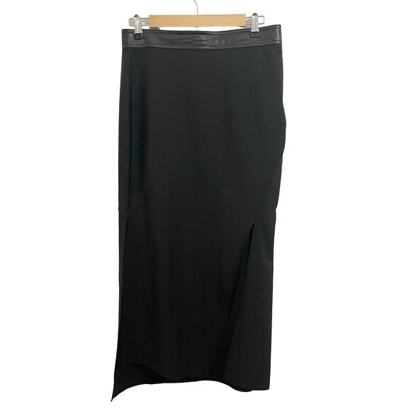 Helmut Lang Twisted Stretch Wool Skirt 6 Midi Grunge Office Siren Leather Waist - Picture 3 of 16